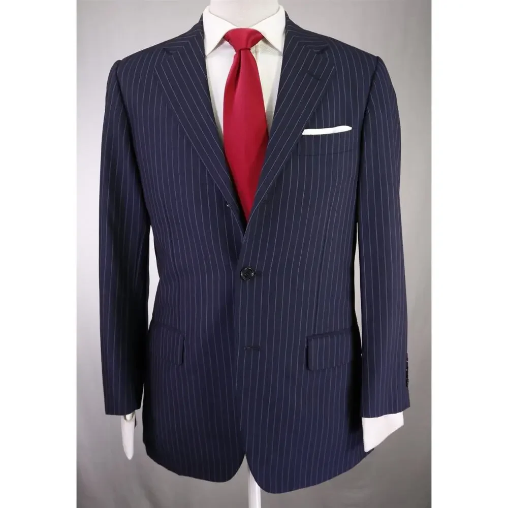 Sartoria Parma Beams F by Caruso Navy Blue Pinstripe 2-Btn Wool Suit 38R